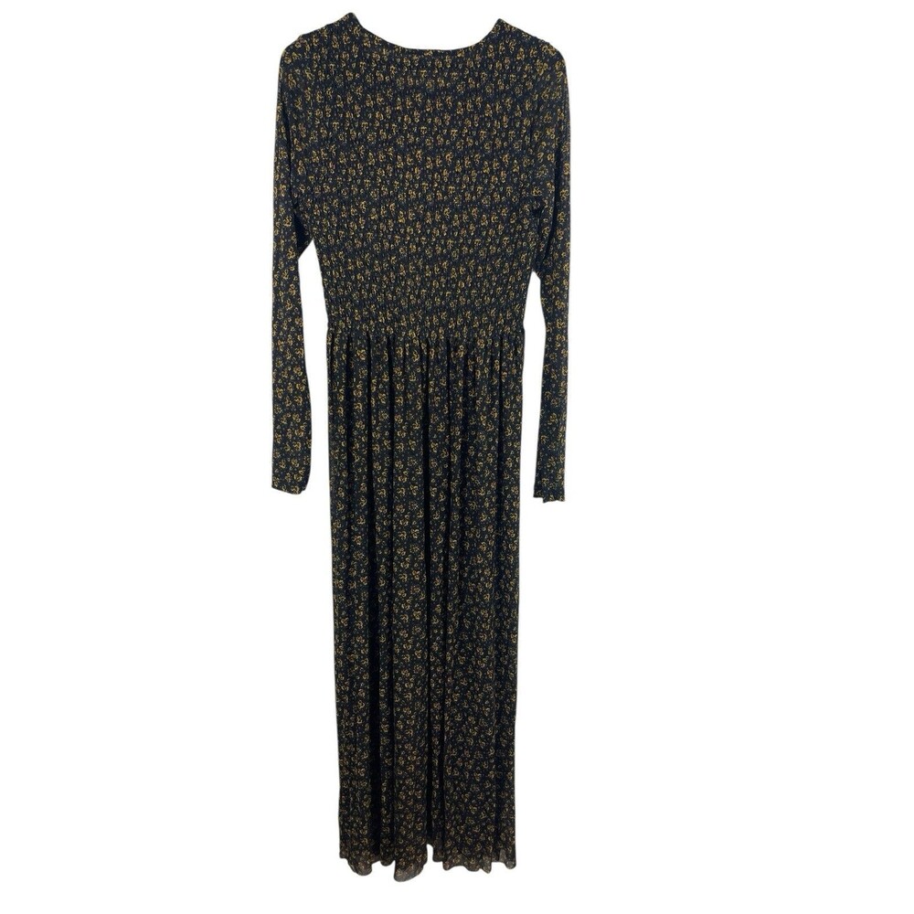 Free People Maxi Dress Small Sheer Mesh Black Yellow Floral Long Sleeve Boho - Picture 6 of 15